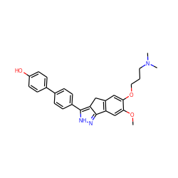 COc1cc2c(cc1OCCCN(C)C)Cc1c-2n[nH]c1-c1ccc(-c2ccc(O)cc2)cc1 ZINC000028952632