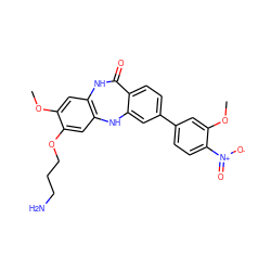 COc1cc2c(cc1OCCCN)Nc1cc(-c3ccc([N+](=O)[O-])c(OC)c3)ccc1C(=O)N2 ZINC000029125330