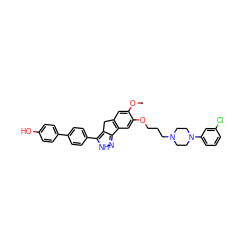 COc1cc2c(cc1OCCCN1CCN(c3cccc(Cl)c3)CC1)-c1n[nH]c(-c3ccc(-c4ccc(O)cc4)cc3)c1C2 ZINC000028952797