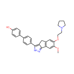 COc1cc2c(cc1OCCN1CCCC1)Cc1c-2n[nH]c1-c1ccc(-c2ccc(O)cc2)cc1 ZINC000028952638