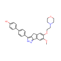 COc1cc2c(cc1OCCN1CCOCC1)Cc1c-2n[nH]c1-c1ccc(-c2ccc(O)cc2)cc1 ZINC000028952709