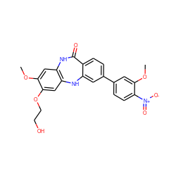 COc1cc2c(cc1OCCO)Nc1cc(-c3ccc([N+](=O)[O-])c(OC)c3)ccc1C(=O)N2 ZINC000029125383