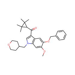 COc1cc2c(cc1OCc1ccccc1)c(C(=O)C1C(C)(C)C1(C)C)cn2CC1CCOCC1 ZINC000014975803