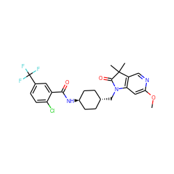 COc1cc2c(cn1)C(C)(C)C(=O)N2C[C@H]1CC[C@H](NC(=O)c2cc(C(F)(F)F)ccc2Cl)CC1 ZINC000653682388