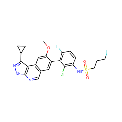 COc1cc2c(cnc3[nH]nc(C4CC4)c32)cc1-c1c(F)ccc(NS(=O)(=O)CCCF)c1Cl ZINC000146809901
