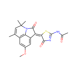 COc1cc2c3c(c1)/C(=C1/SC(NC(C)=O)=NC1=O)C(=O)N3C(C)(C)C=C2C ZINC000009331156