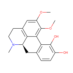 COc1cc2c3c(c1OC)-c1c(ccc(O)c1O)C[C@H]3N(C)CC2 ZINC000014725304