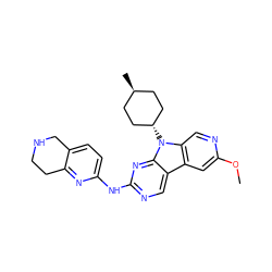 COc1cc2c3cnc(Nc4ccc5c(n4)CCNC5)nc3n([C@H]3CC[C@H](C)CC3)c2cn1 ZINC000261081191