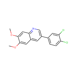 COc1cc2cc(-c3ccc(Cl)c(Cl)c3)cnc2cc1OC ZINC000013737702