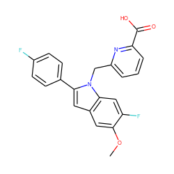 COc1cc2cc(-c3ccc(F)cc3)n(Cc3cccc(C(=O)O)n3)c2cc1F ZINC000169701324