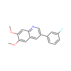 COc1cc2cc(-c3cccc(F)c3)cnc2cc1OC ZINC000003834024