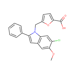 COc1cc2cc(-c3ccccc3)n(Cc3ccc(C(=O)O)o3)c2cc1Cl ZINC000169701321