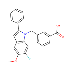 COc1cc2cc(-c3ccccc3)n(Cc3cccc(C(=O)O)c3)c2cc1F ZINC000169701311