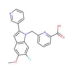 COc1cc2cc(-c3cccnc3)n(Cc3cccc(C(=O)O)n3)c2cc1F ZINC000169701325