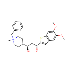 COc1cc2cc(C(=O)C[C@@H](O)C3CC[N+](C)(Cc4ccccc4)CC3)sc2cc1OC ZINC000013817992