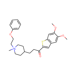 COc1cc2cc(C(=O)CCC3CC[N+](C)(CCOc4ccccc4)CC3)sc2cc1OC ZINC000013818060