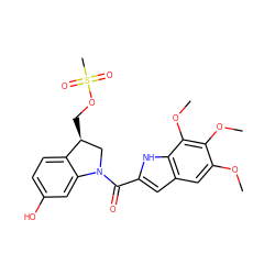 COc1cc2cc(C(=O)N3C[C@H](COS(C)(=O)=O)c4ccc(O)cc43)[nH]c2c(OC)c1OC ZINC000001646895