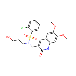 COc1cc2cc(CN(CCCO)S(=O)(=O)c3ccccc3Cl)c(=O)[nH]c2cc1OC ZINC000008586276