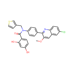 COc1cc2cc(Cl)ccc2nc1-c1ccc(N(Cc2ccsc2)C(=O)c2ccc(O)cc2O)cc1 ZINC000653775391