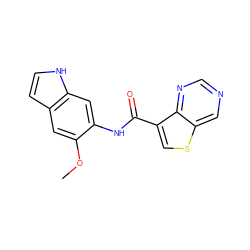 COc1cc2cc[nH]c2cc1NC(=O)c1csc2cncnc12 ZINC000113650409