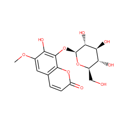 COc1cc2ccc(=O)oc2c(O[C@@H]2O[C@H](CO)[C@@H](O)[C@H](O)[C@H]2O)c1O ZINC000004027246