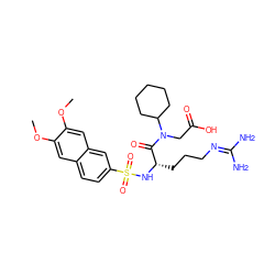 COc1cc2ccc(S(=O)(=O)N[C@@H](CCCN=C(N)N)C(=O)N(CC(=O)O)C3CCCCC3)cc2cc1OC ZINC000028755395