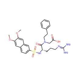 COc1cc2ccc(S(=O)(=O)N[C@@H](CCCN=C(N)N)C(=O)N(CCc3ccccc3)CC(=O)O)cc2cc1OC ZINC000028755336