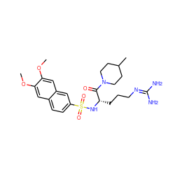 COc1cc2ccc(S(=O)(=O)N[C@@H](CCCN=C(N)N)C(=O)N3CCC(C)CC3)cc2cc1OC ZINC000027881823