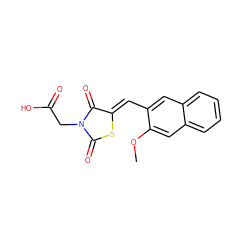 COc1cc2ccccc2cc1/C=C1\SC(=O)N(CC(=O)O)C1=O ZINC000013782025