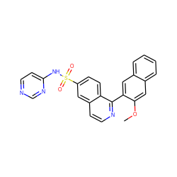 COc1cc2ccccc2cc1-c1nccc2cc(S(=O)(=O)Nc3ccncn3)ccc12 ZINC000225049414