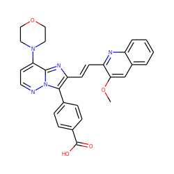 COc1cc2ccccc2nc1/C=C/c1nc2c(N3CCOCC3)ccnn2c1-c1ccc(C(=O)O)cc1 ZINC001772600454