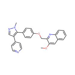 COc1cc2ccccc2nc1COc1ccc(-c2c(-c3ccncc3)cnn2C)cc1 ZINC000169324875