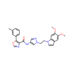 COc1cc2ccn(CCn3cc(NC(=O)c4ncoc4-c4cccc(C)c4)cn3)c2cc1OC ZINC000201533162