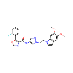 COc1cc2ccn(CCn3cc(NC(=O)c4ncoc4-c4ccccc4F)cn3)c2cc1OC ZINC000201552149