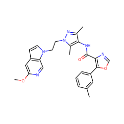 COc1cc2ccn(CCn3nc(C)c(NC(=O)c4ncoc4-c4cccc(C)c4)c3C)c2cn1 ZINC001772646665