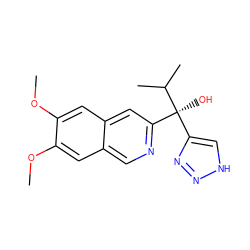 COc1cc2cnc([C@](O)(c3c[nH]nn3)C(C)C)cc2cc1OC ZINC000139866021