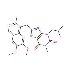 COc1cc2cnc(C)c(Cc3nc4c([nH]3)c(=O)n(C)c(=O)n4CC(C)C)c2cc1OC ZINC000028882073