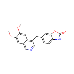 COc1cc2cncc(Cc3ccc4[nH]c(=O)oc4c3)c2cc1OC ZINC000148610811