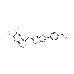 COc1cc2cncc(Cc3ccc4nc(-c5ccc(CO)cc5)oc4c3)c2cc1OC ZINC000145119142