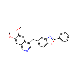 COc1cc2cncc(Cc3ccc4oc(-c5ccccc5)nc4c3)c2cc1OC ZINC000145105486