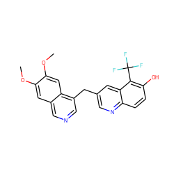 COc1cc2cncc(Cc3cnc4ccc(O)c(C(F)(F)F)c4c3)c2cc1OC ZINC000145155759