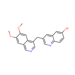 COc1cc2cncc(Cc3cnc4ccc(O)cc4c3)c2cc1OC ZINC000145095207