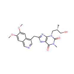 COc1cc2cncc(Cc3nc4c([nH]3)c(=O)n(C)c(=O)n4C[C@H](C)CO)c2cc1OC ZINC000000593204