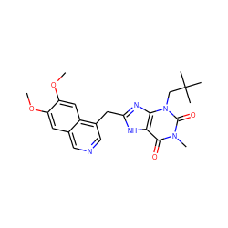 COc1cc2cncc(Cc3nc4c([nH]3)c(=O)n(C)c(=O)n4CC(C)(C)C)c2cc1OC ZINC000008566316