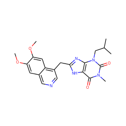 COc1cc2cncc(Cc3nc4c([nH]3)c(=O)n(C)c(=O)n4CC(C)C)c2cc1OC ZINC000000593199