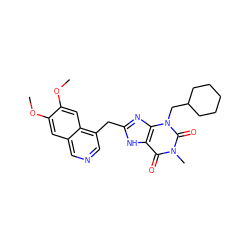 COc1cc2cncc(Cc3nc4c([nH]3)c(=O)n(C)c(=O)n4CC3CCCCC3)c2cc1OC ZINC000028881987