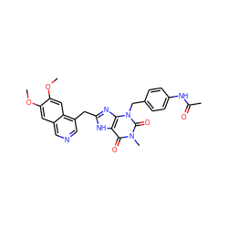 COc1cc2cncc(Cc3nc4c([nH]3)c(=O)n(C)c(=O)n4Cc3ccc(NC(C)=O)cc3)c2cc1OC ZINC000028882038