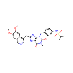 COc1cc2cncc(Cc3nc4c([nH]3)c(=O)n(C)c(=O)n4Cc3ccc(NS(=O)(=O)C(C)C)cc3)c2cc1OC ZINC000028882057