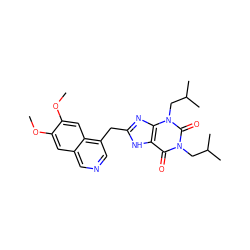 COc1cc2cncc(Cc3nc4c([nH]3)c(=O)n(CC(C)C)c(=O)n4CC(C)C)c2cc1OC ZINC000028881951