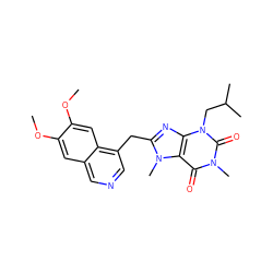 COc1cc2cncc(Cc3nc4c(c(=O)n(C)c(=O)n4CC(C)C)n3C)c2cc1OC ZINC000028881927